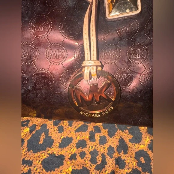 Michael Kors Shiny Brownish Maroon and Gold Handbag - Picture 6 of 10